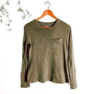Madewell Long Sleeve Crew Neck Tee in Dark Olive